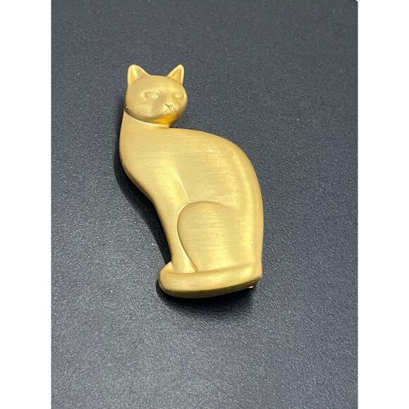 Smithsonian Institution Matte Brushed Gold Tone Sleek Cat Pin Brooch - Picture 3 of 9